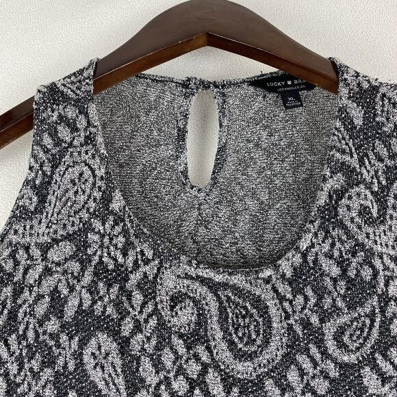 Lucky Brand Womens XL Black Gray Cold Shoulder Paisley Top Boho Flowy Romantic - Picture 5 of 16